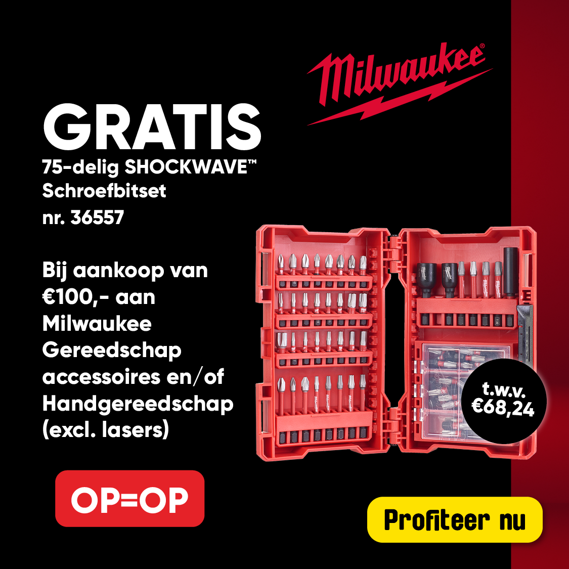 Dealsblock | Milwaukee gratis bitset bij 100 euro gereedschap accessoires en handgereedschap D0809