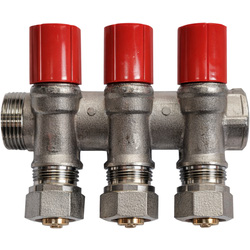 - / Verdeler met afsluitkraan en knelkoppelingen 3/4MF - 2x16mm rood