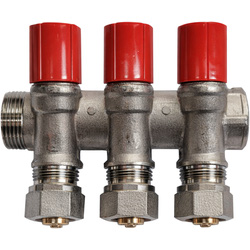 - / Verdeler met afsluitkraan en knelkoppelingen 3/4MF - 4x16mm rood