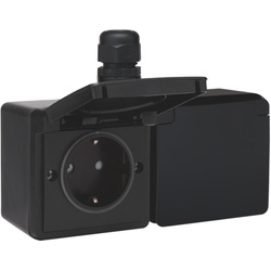 Niko / Niko wandcontactdoos RA KV dubbel voorbedraad Zwart IP55 horizontaal