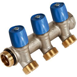 Henco / Henco verdeler met afsluitkranen 1" -  4xEK3/4" blauw