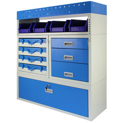 Monstershop / Bedrijfswageninrichting metaal met vakken en lades Blauw