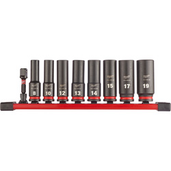 Milwaukee / Milwaukee doppenset Shockwave 3/8 lang 8-19 op rail