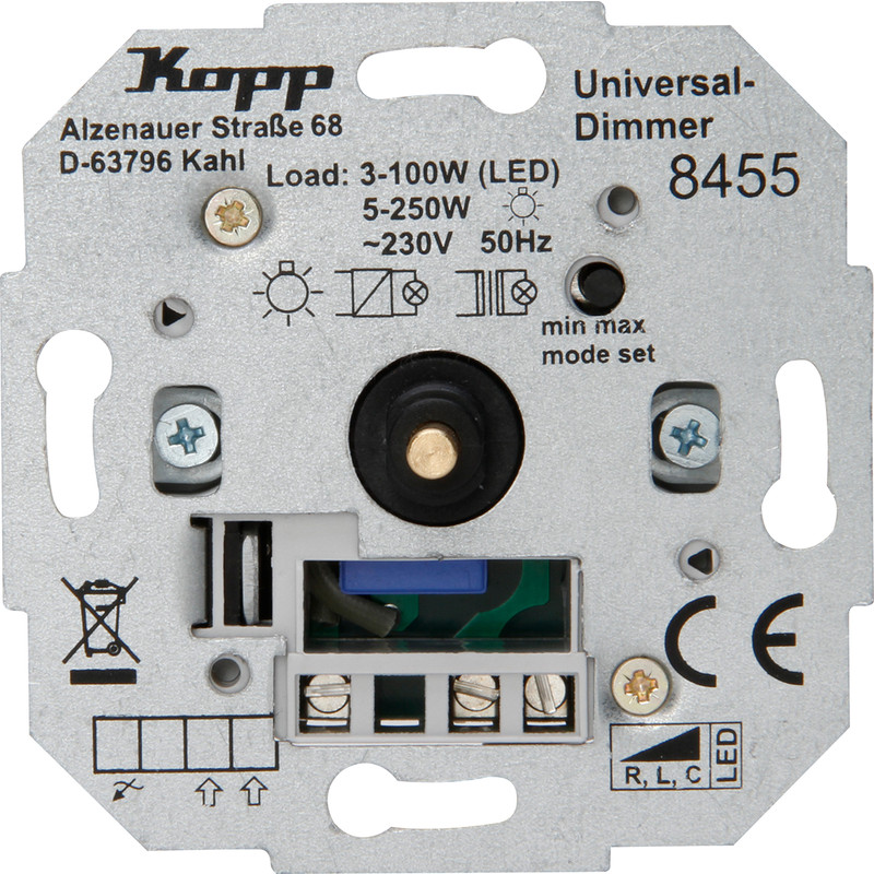 Kopp universele LED druk/draaidimmer 3-100w wissel inbouw