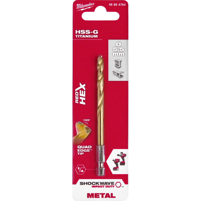 Milwaukee Metaalboor HSS-G Tin Red Hex shockwave