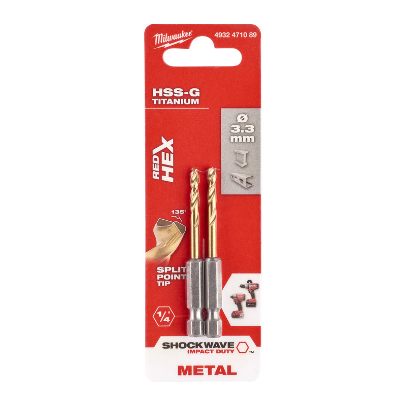 Milwaukee Metaalboor HSS-G Tin Red Hex shockwave