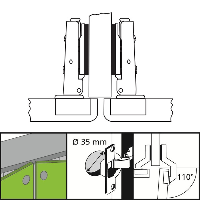 suki / Inboorscharnier tussenliggend antraciet softclose