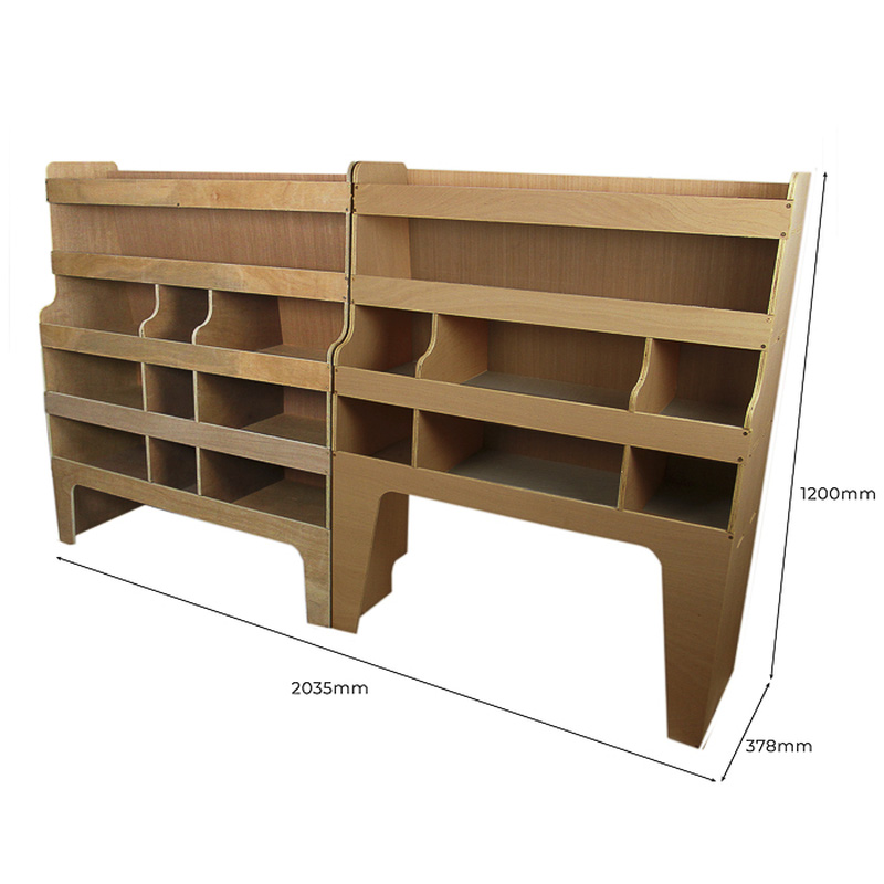 Monstershop / Bedrijfswageninrichting hout met vakken