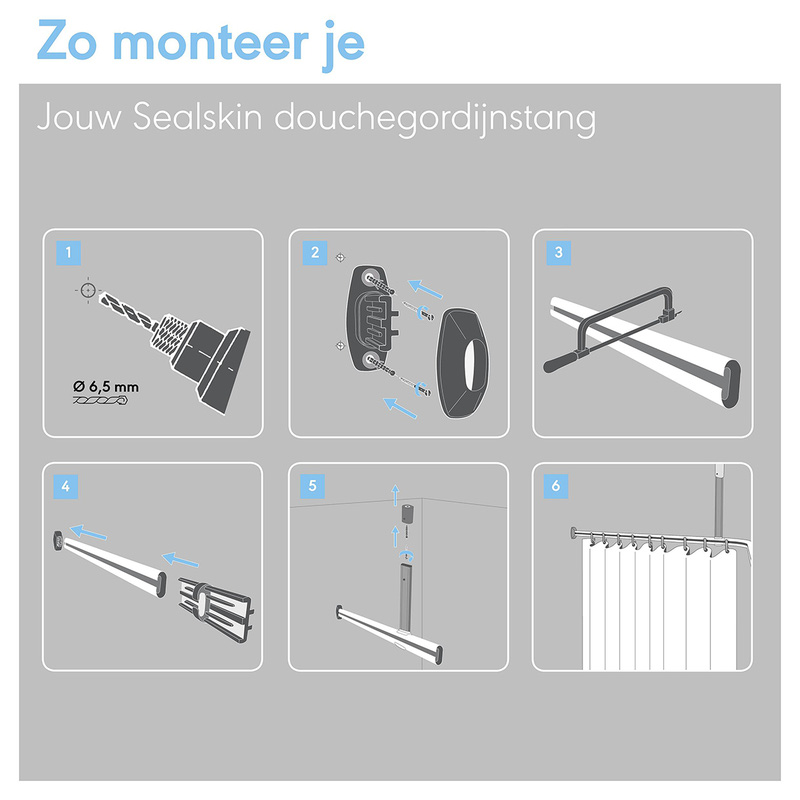 Sealskin Easy Roll douchegordijnstangset 90x90x90cm