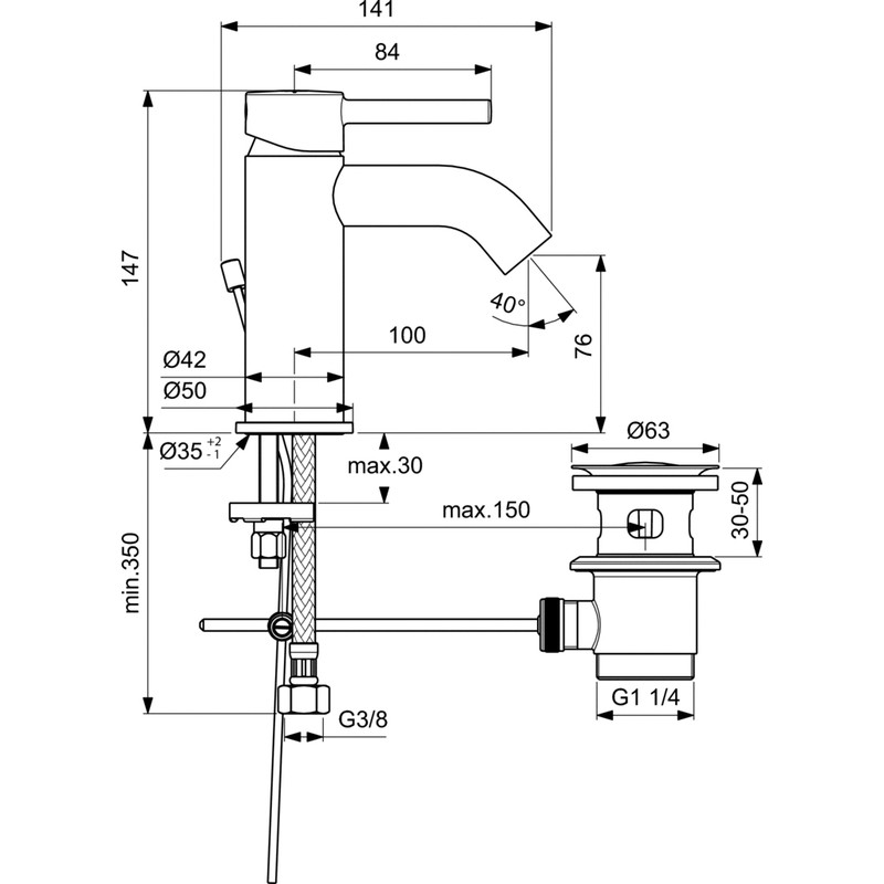 Ideal Standard / Ideal Standard Kolva wastafelkraan + klik waste