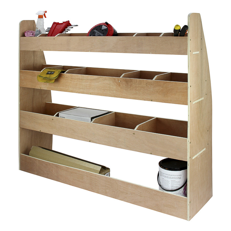 MonsterShop / Bedrijfswageninrichting hout met vakken en planken