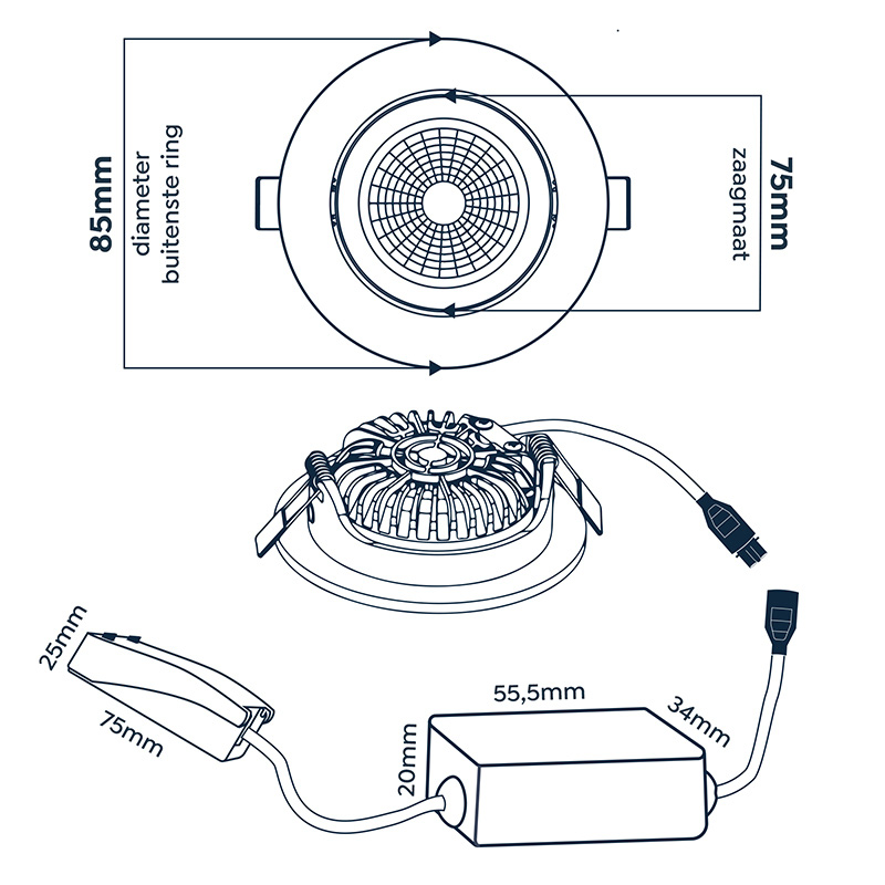 EcoDim / Eco-Dim LED inbouwspot kantelbaar