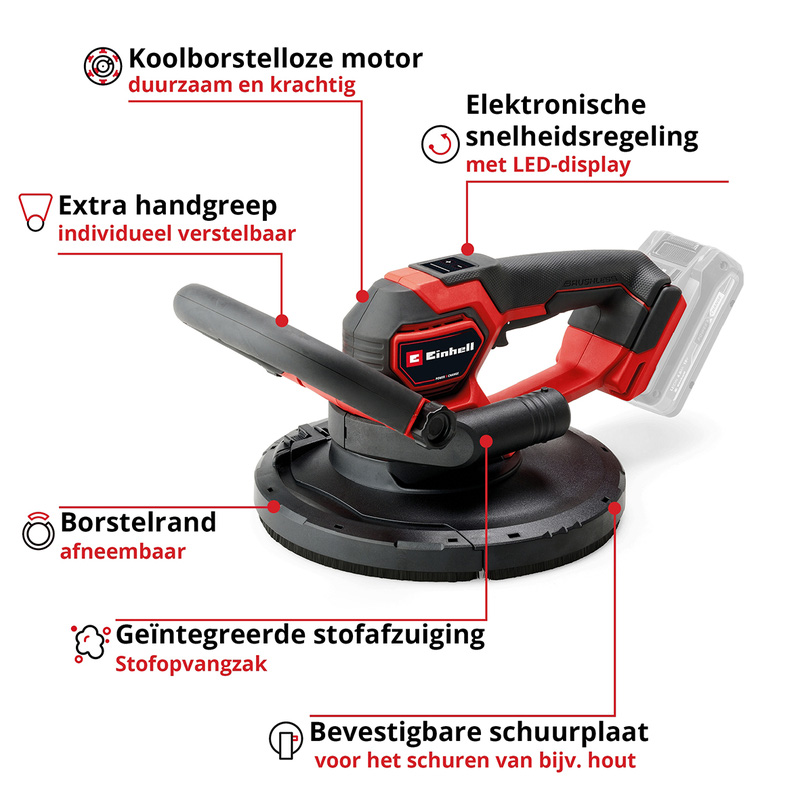 Einhell / Einhell TP-DWS 18/225 Li BL Solo accu wand-/plafondschuurmachine (body)