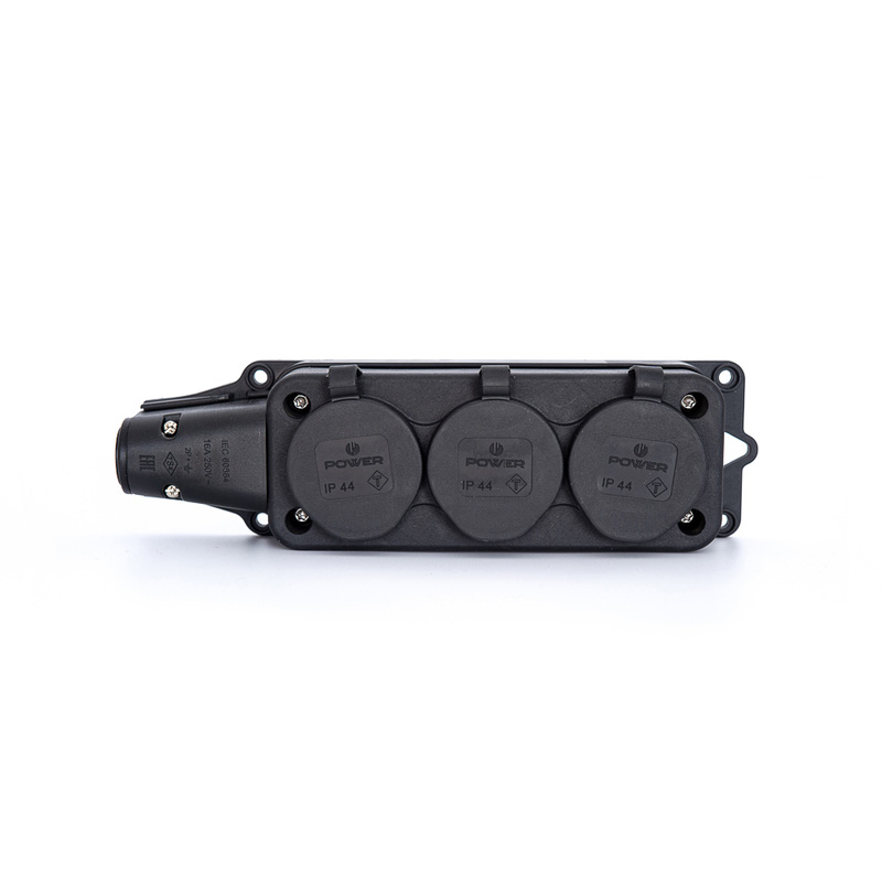 Power / Power Contactdoos 3-voudig rubber randaarde zwart